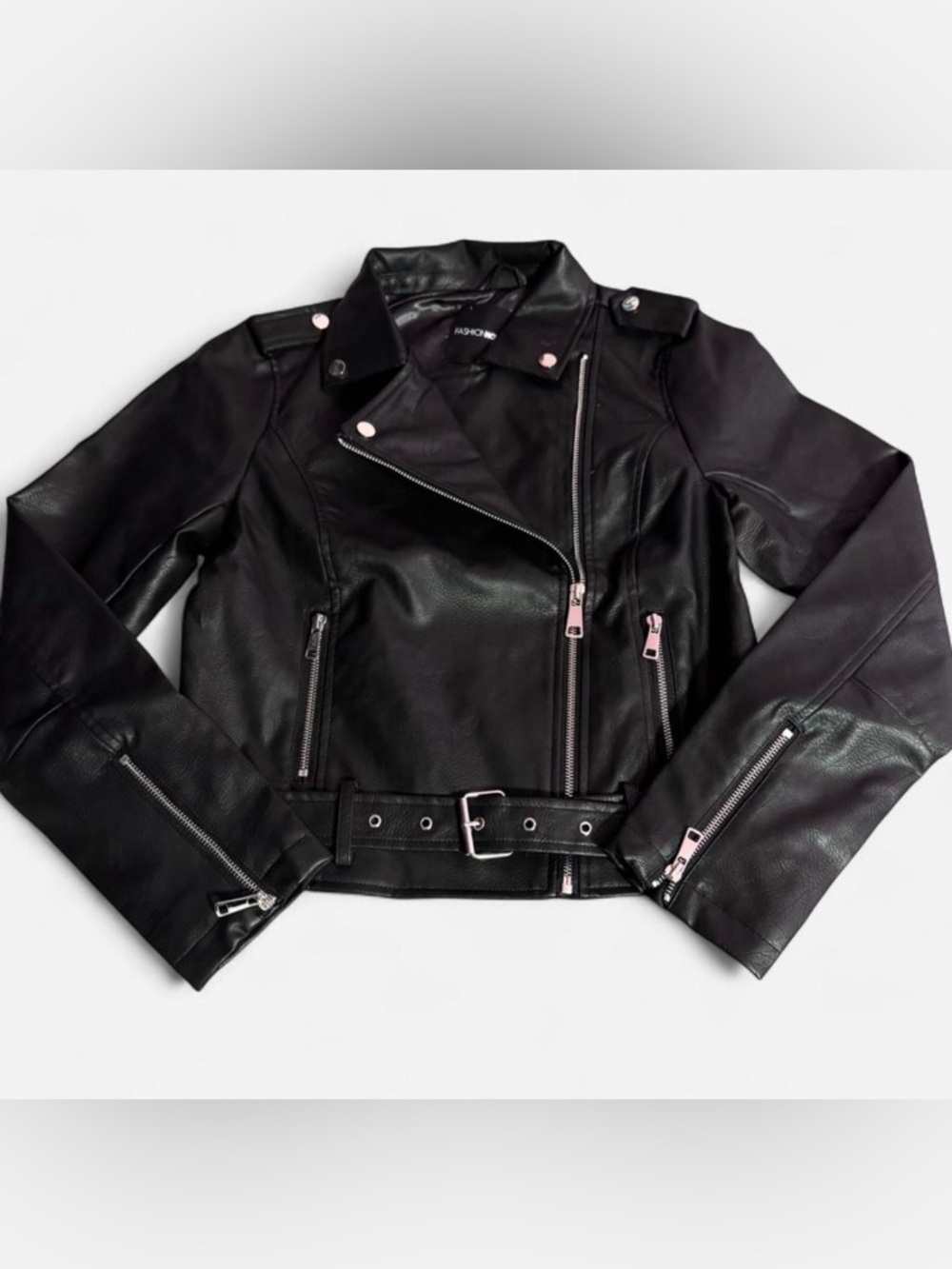 Fashion Nova Araxie Vegan Leather Moto Jacket Black Size S
